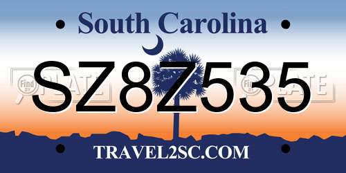 SZ8Z535 South Carolina License Plate
