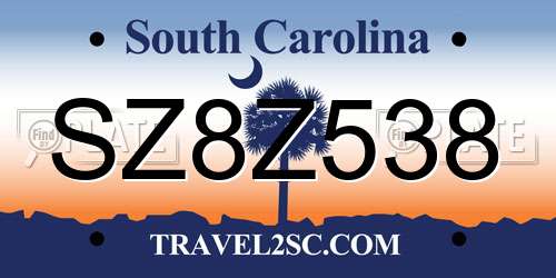 SZ8Z538 South Carolina License Plate