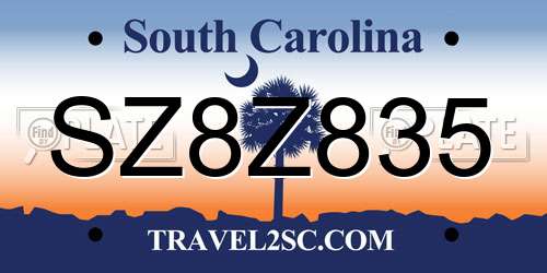 SZ8Z835 South Carolina License Plate