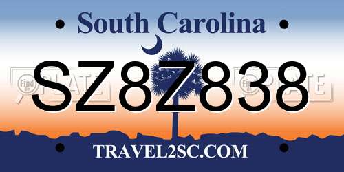 SZ8Z838 South Carolina License Plate
