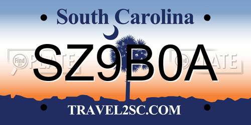 SZ9B0A South Carolina License Plate