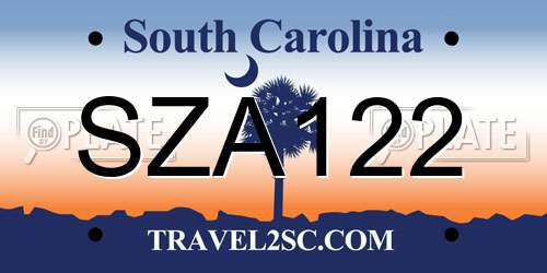 SZA122 South Carolina License Plate