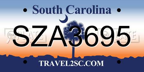 SZA3695 South Carolina License Plate