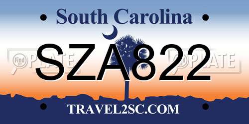 SZA822 South Carolina License Plate