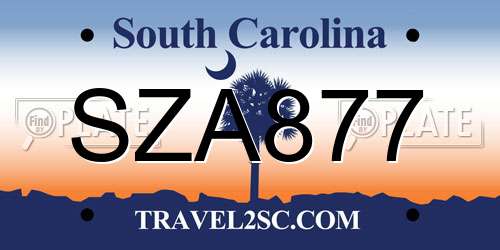 SZA877 South Carolina License Plate