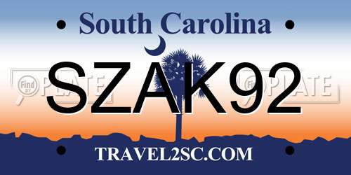 SZAK92 South Carolina License Plate