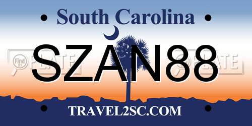 SZAN88 South Carolina License Plate