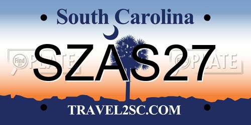 SZAS27 South Carolina License Plate