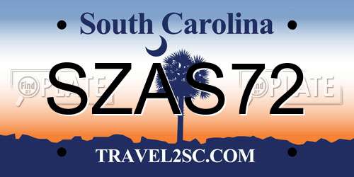 SZAS72 South Carolina License Plate