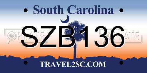SZB136 South Carolina License Plate