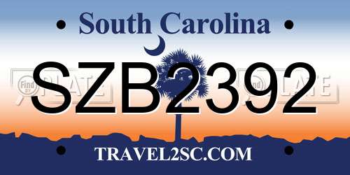 SZB2392 South Carolina License Plate