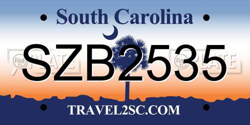 SZB2535 South Carolina License Plate