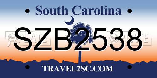 SZB2538 South Carolina License Plate