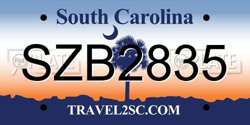 SZB2835 South Carolina License Plate