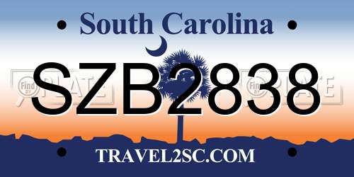 SZB2838 South Carolina License Plate