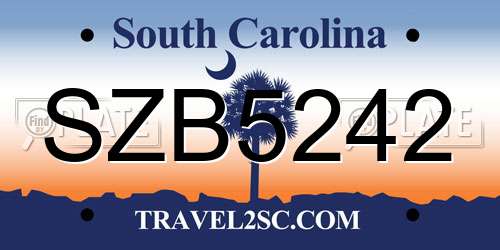 SZB5242 South Carolina License Plate