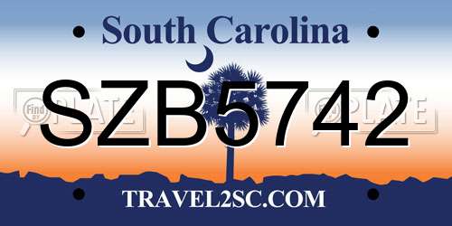 SZB5742 South Carolina License Plate