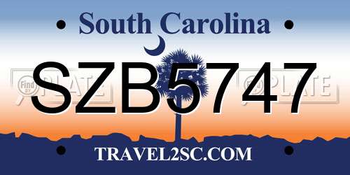 SZB5747 South Carolina License Plate