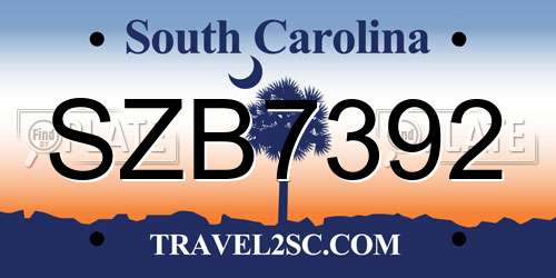 SZB7392 South Carolina License Plate