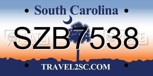 SZB7538 South Carolina License Plate