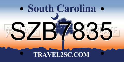 SZB7835 South Carolina License Plate