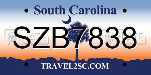SZB7838 South Carolina License Plate