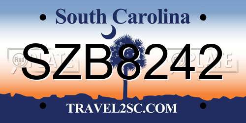 SZB8242 South Carolina License Plate