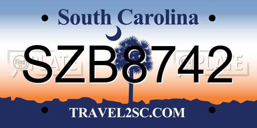 SZB8742 South Carolina License Plate
