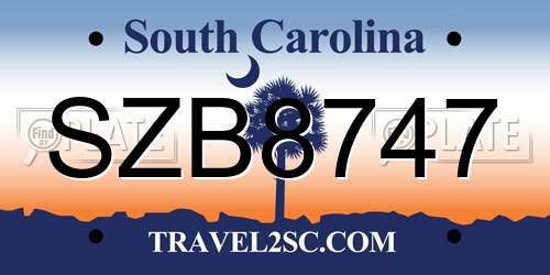 SZB8747 South Carolina License Plate