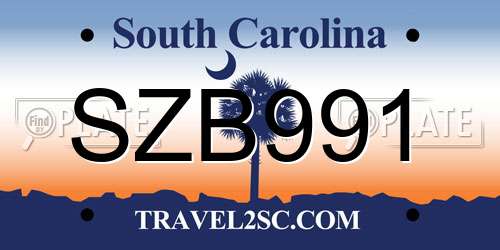 SZB991 South Carolina License Plate