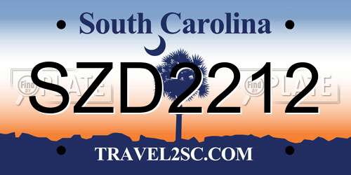 SZD2212 South Carolina License Plate