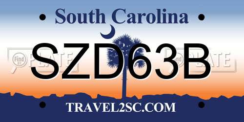 SZD63B South Carolina License Plate