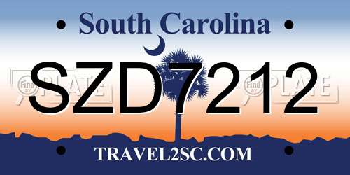 SZD7212 South Carolina License Plate