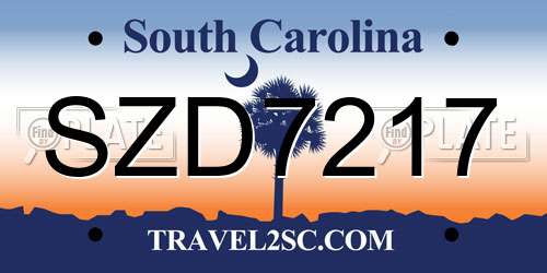 SZD7217 South Carolina License Plate