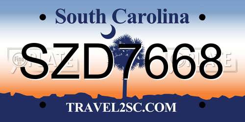 SZD7668 South Carolina License Plate