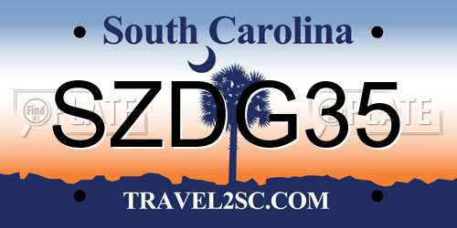 SZDG35 South Carolina License Plate