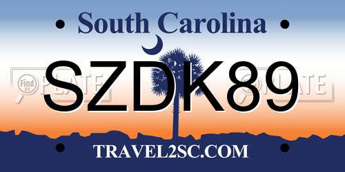 SZDK89 South Carolina License Plate