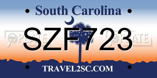 SZF723 South Carolina License Plate