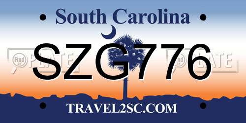 SZG776 South Carolina License Plate