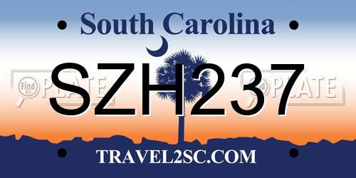 SZH237 South Carolina License Plate