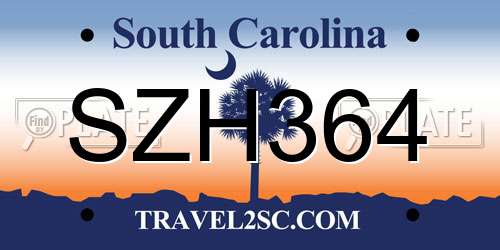 SZH364 South Carolina License Plate