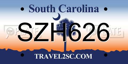 SZH626 South Carolina License Plate