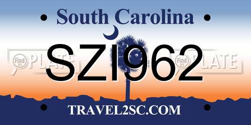 SZI962 South Carolina License Plate