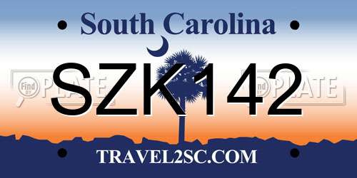 SZK142 South Carolina License Plate