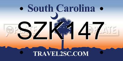 SZK147 South Carolina License Plate
