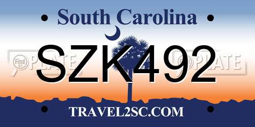 SZK492 South Carolina License Plate