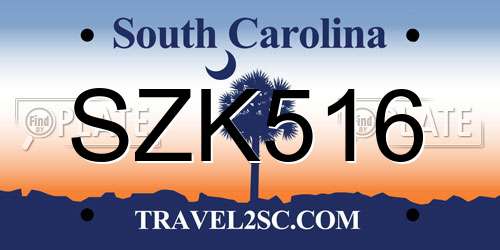 SZK516 South Carolina License Plate