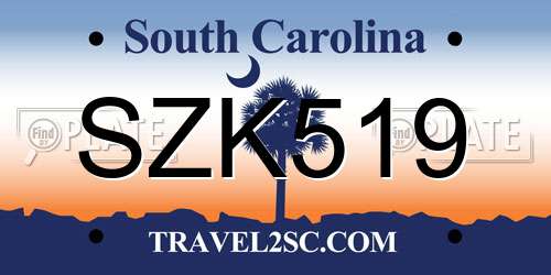 SZK519 South Carolina License Plate