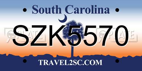 SZK5570 South Carolina License Plate