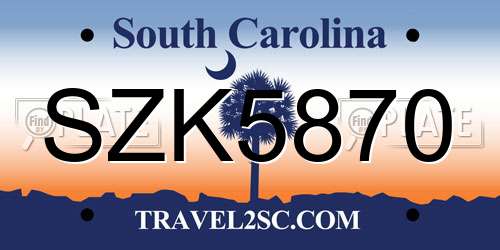 SZK5870 South Carolina License Plate